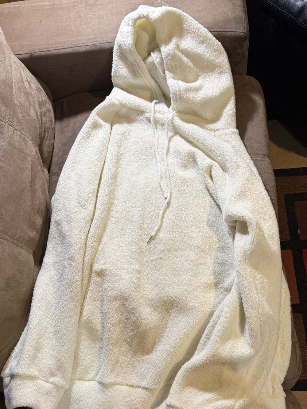 Womens White Fleece-like long hoodie Size XXL